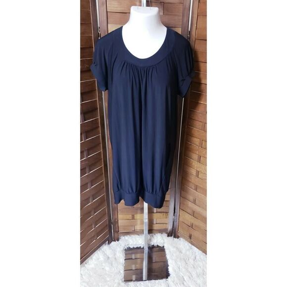 Tiana B. Solid Black Short Sleeve Light Weight Mini Dress Size Large L Pockets - Picture 1 of 4